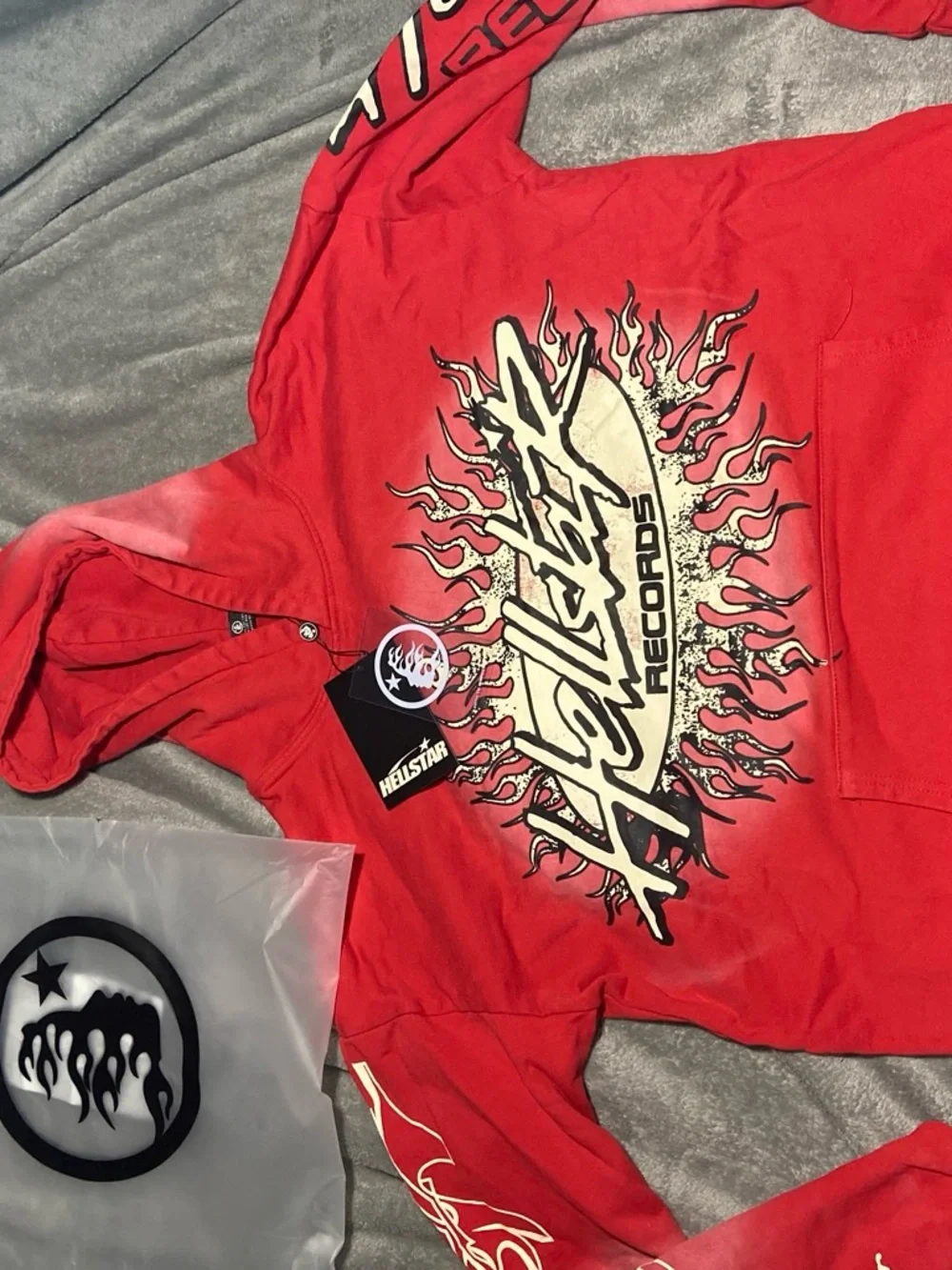 Red Graphic Hoodie for Kids - Flame Records Design